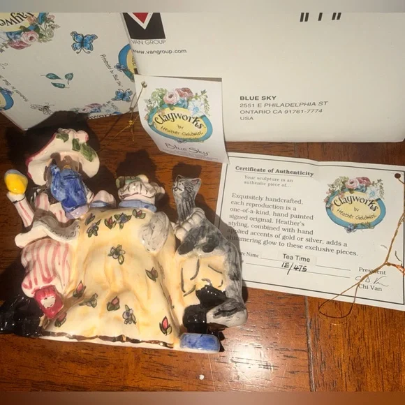 Clayworks by Heather Goldminc Presented By Blue Sky Whimsical Tea Party Figurine - Picture 5 of 15